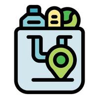 Grocery delivery app showing location of groceries inside shopping bag vector