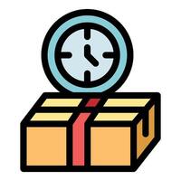 Clock ticking on cardboard box representing shipping time and delivery speed vector