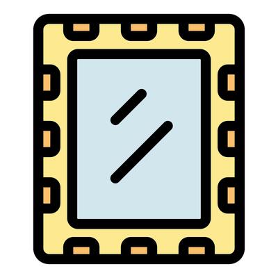 Square mirror with yellow frame and light bulbs reflecting light