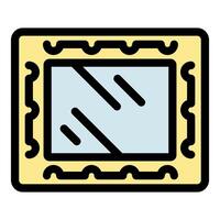 Square mirror with ornamental yellow frame reflecting light strokes vector