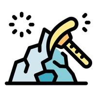 Ice mining pickaxe breaking frozen ground for resource extraction vector