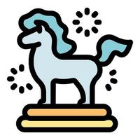 Majestic unicorn statue standing on pedestal with sparkling effects vector