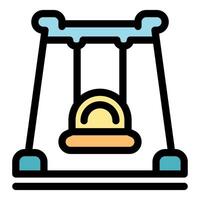 Baby swing set hanging from metal frame in playground vector