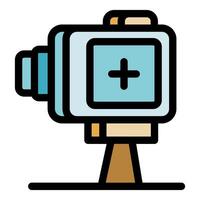 Electronic thermometer showing plus sign on tripod, vector