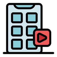 Smartphone showing streaming platform grid and play button icon vector