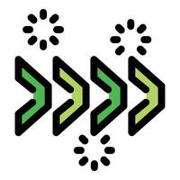 Green arrows pointing right with loading symbol representing fast forward action vector