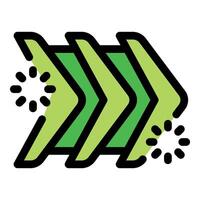 Triple green arrows with loading symbol showing fast forward action vector