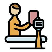 Cashier scanning products at checkout using barcode scanner vector