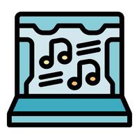 Online music streaming service on laptop with musical notes displayed vector
