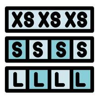 Clothes sizes extra small, small and large representing dressmaking and fashion industry vector