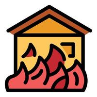 Burning house with big flames engulfing building in inferno vector