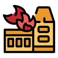 Burning building with flames engulfing roof in inferno vector