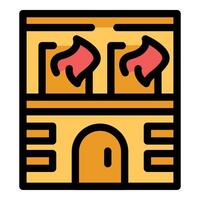 Burning building with red flames and an arched doorway vector