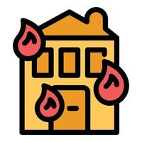 Burning building with flames engulfing the structure, depicting house fire disaster vector