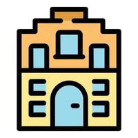 Pixel art depicting a building with arched door and multiple windows vector