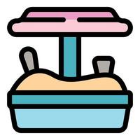 Sandbox with pink umbrella providing shade for playing vector