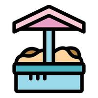 Sandbox with pink umbrella offering protection from sun and shade for children playing on beach vector