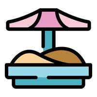 Sandbox with pink umbrella providing shade for playing children vector