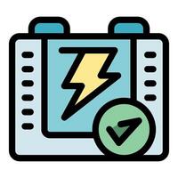 Accumulator battery charging showing complete status with check mark symbol vector