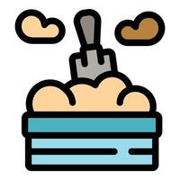 Sandbox with rake and clouds, playing in the sandbox on a sunny day vector