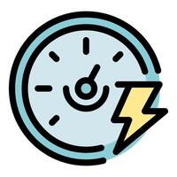 Speedometer with lightning bolt showing fast charging time vector