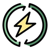 Renewable energy, circular green arrows enclosing lightning bolt symbolizing sustainable power vector