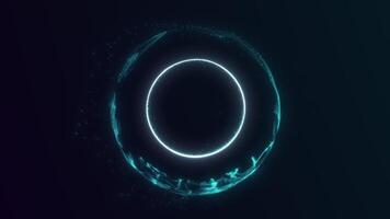 Bright green dynamic sphere of energy particles with white circle glowing core on dark background. Digital scifi magical futuristic Vj orb of plasma twisting in space. 4k 60fps abstract looped graphic video