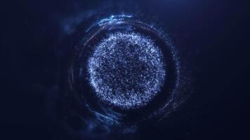 Energy purple grey sphere of glowing plasma particles levitating in space against the dark background of a vortex. Shiny bokeh digital futuristic core made of plasma. 4k 60 fps looped animation. video
