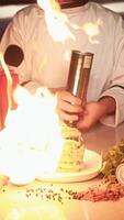 Chef prepares toast bread for sandwich with vegetables and chicken meat, frying it over an open fire, resulting in crispy crust. burger is ready to be served to client of restaurant video