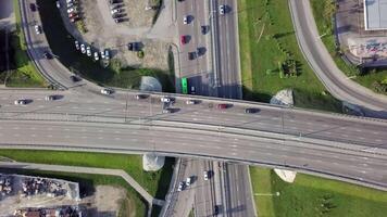 A stunning aerial view capturing the intricate urban intersection along with dynamic traffic flow. Stock Clip video