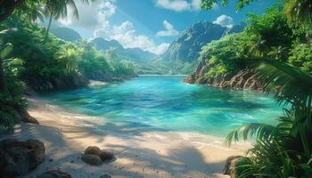 Tropical Lagoon with Lush Greenery and Crystal Clear Water photo