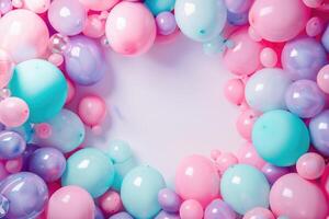 A Circle of Pastel Balloons Against a White Background photo