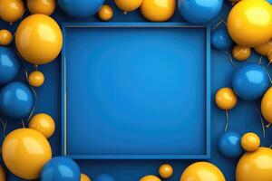 Yellow and Blue Balloons Surrounding a Blank Square Frame photo