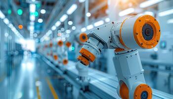 Automated robotic arm in a modern industrial factory setting photo