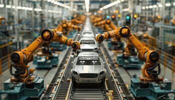 Robotic Arms Assembling a Car on an Automated Production Line photo