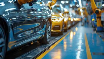 A Car on a Conveyor Belt in an Automotive Factory photo
