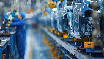 Car Bodies on an Automated Assembly Line in a Factory photo