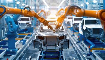 Robotic Arms Assembling a Car Body on an Automated Production Line photo