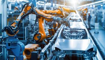 Robotic Arm Assembling a Car in an Automated Factory photo