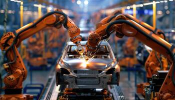 Robotic Arms Assembling a Car in a Factory photo