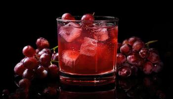 Red Grape Juice with Ice and Grapes in a Glass photo