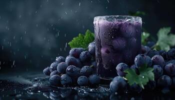 A Glass of Grape Juice with Grapes in the Rain photo