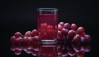 A Glass of Grape Juice with a Bunch of Grapes in Front photo