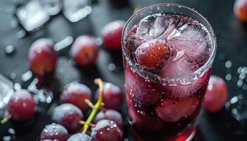 Grape Juice with Ice Cubes and Grapes photo