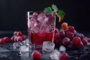 Glass of Grape Juice with Ice and Fresh Grapes photo