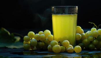 Glass of Grape Juice with Fresh Green Grapes photo
