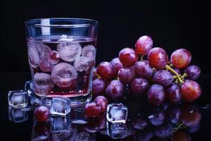 Glass of Grape Juice with Ice and Fresh Grapes photo