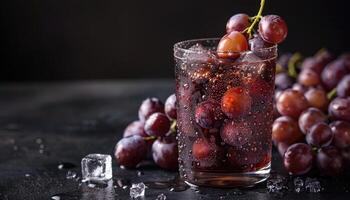 Grape Juice with Ice Cubes and Fresh Grapes photo