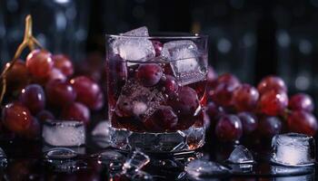 Red Grapes and Ice Cubes in a Glass photo