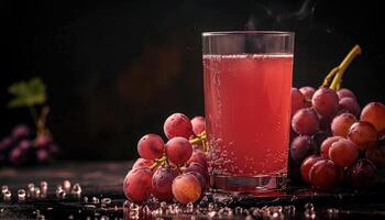 A Glass of Sparkling Grape Juice with Grapes photo